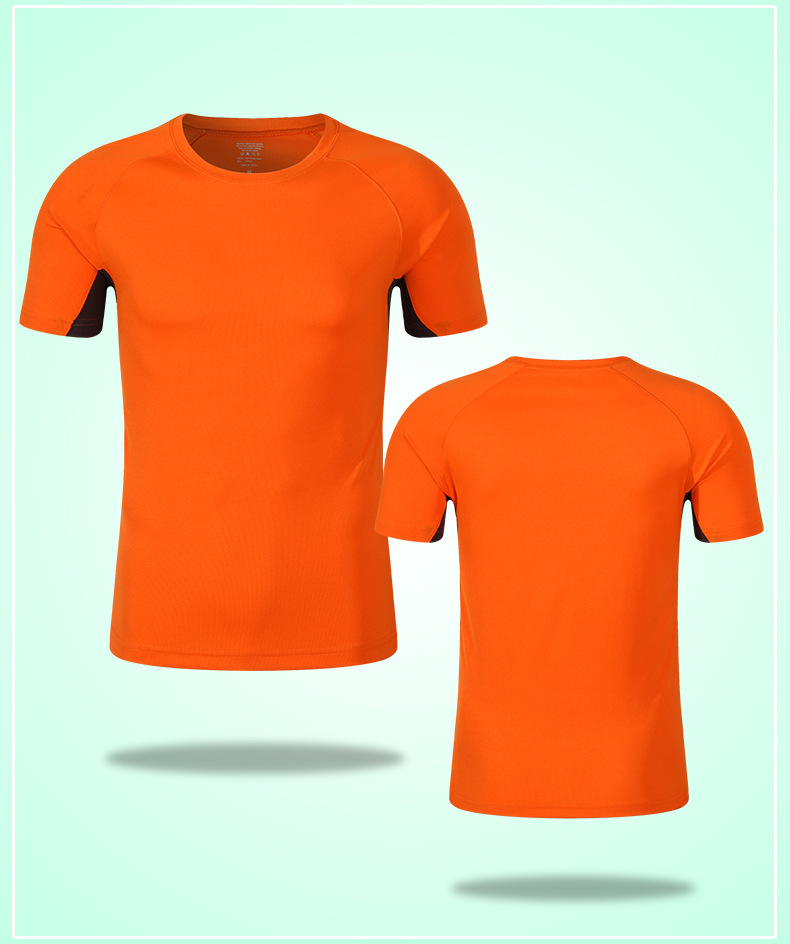速幹拼色圓領定做廣告衫廠家産品立體圖橙色